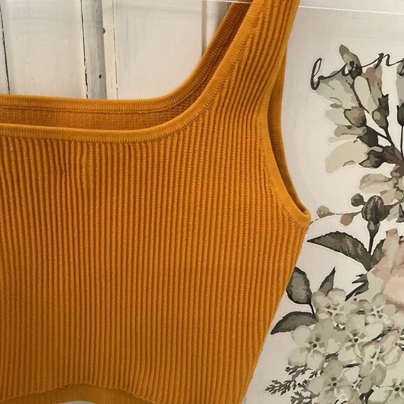 Aritzia Babaton Womens Sculpt Knit Square Neck Cropped Tank Top Ribbed Orange, S - Picture 10 of 13